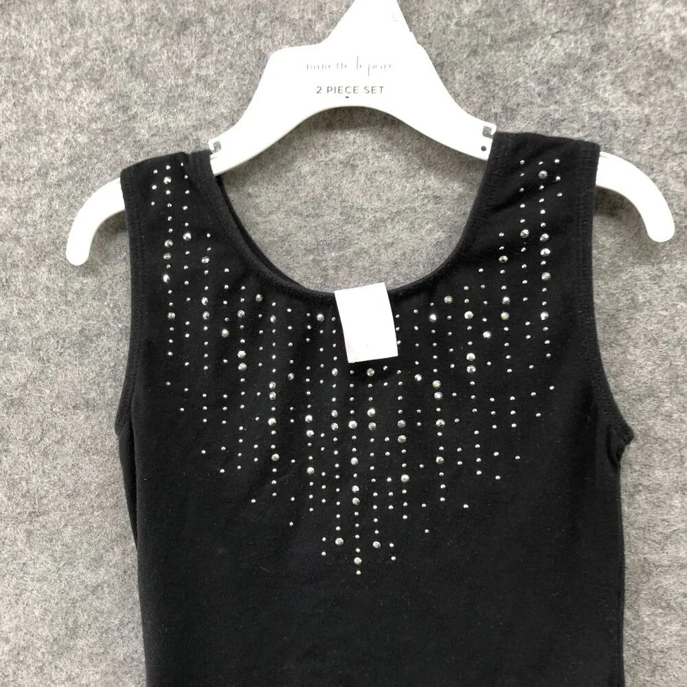 More Than Magic Girls S 6-6X‎ Dance Leotard Black Sleeveless Rhinestone